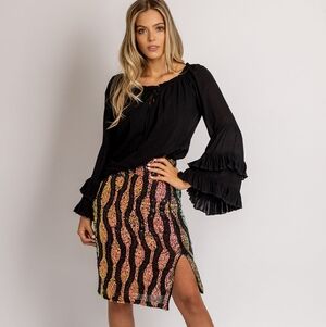 Joyfolie Lunah Oil Slick Multicolor Sequin Pencil Skirt